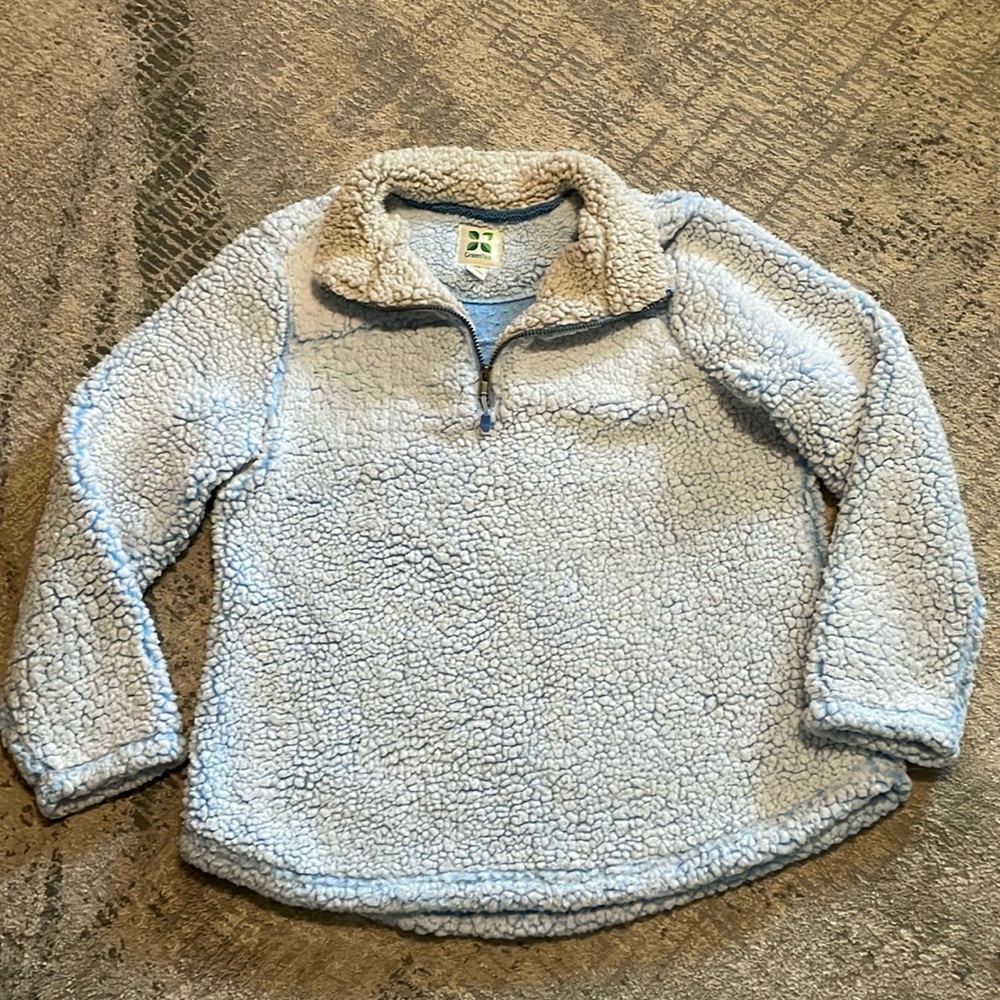 Ladies GreenTea light blue Sherpa 1/4 front zip pullover sweater/cardigan. Sz L
